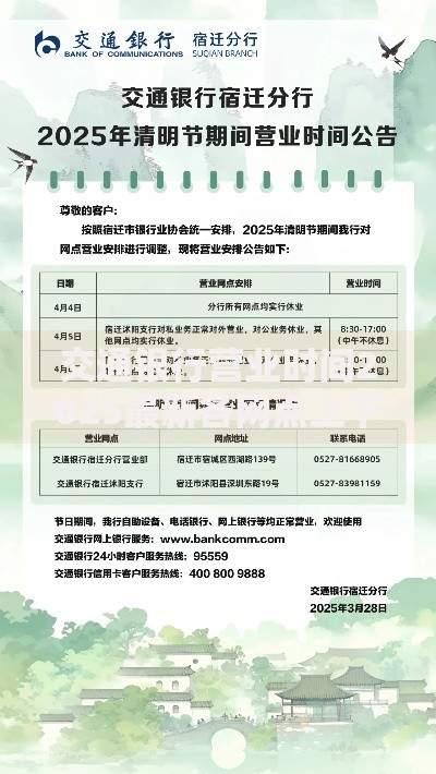 交通银行营业时间2025最新各网点上下班时间一览