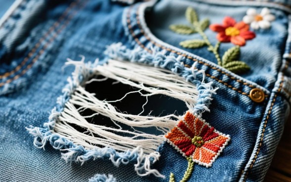 牛仔裤上有一个口子怎么弄下来的