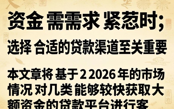 哪类贷款能快速获得大额资金?如何申请高额度贷款秒到账 哪类贷款能快速获得大额资金