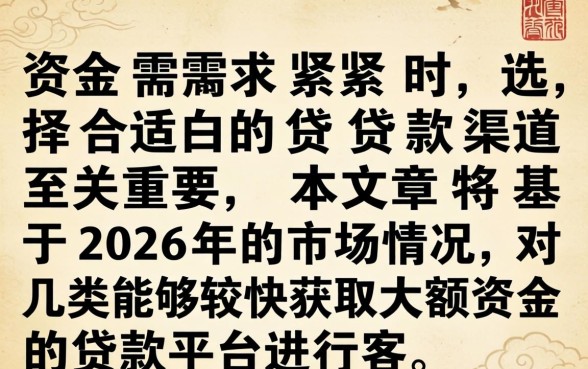 哪类贷款能快速获得大额资金?如何申请高额度贷款秒到账 哪类贷款能快速获得大额资金