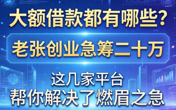 大额借款都有哪些？老张创业急筹二十万，这几家平台帮他解决了燃眉之急