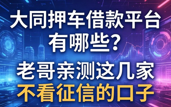 大同押车借款平台有哪些？老哥亲测这几家不看征信的口子