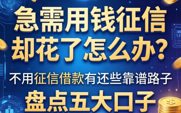 急需用钱征信却花了怎么办？不用征信借款有哪些靠谱路子？盘点五大口子