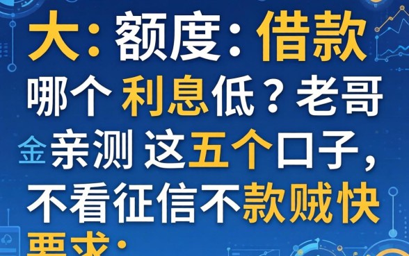 大额度借款哪个利息低？老哥亲测这五个口子，不看征信下款贼快