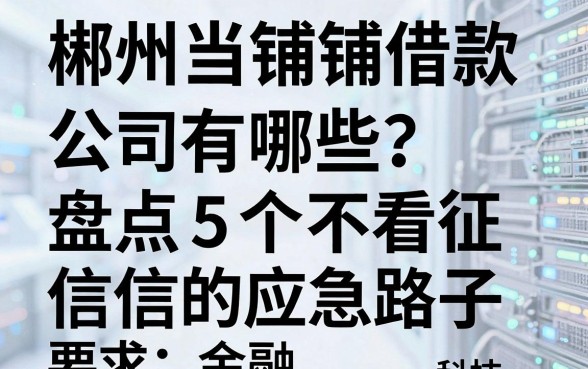 郴州当铺借款公司有哪些？盘点5个不看征信的应急路子
