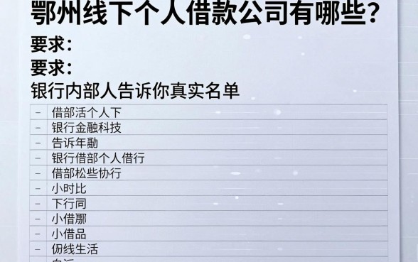 鄂州线下个人借款公司有哪些?银行内部人告诉你真实名单