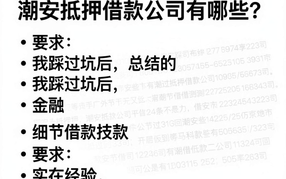 潮安抵押借款公司有哪些？我踩过坑后总结的几条实在经验