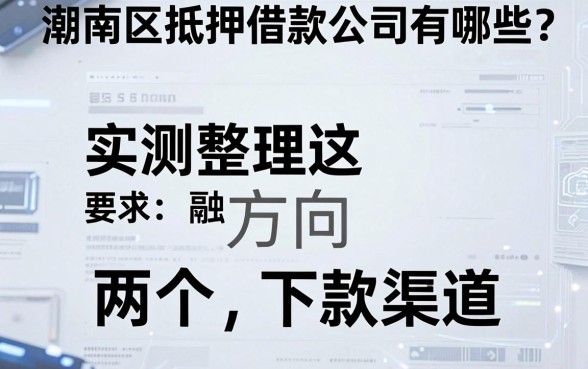 潮南区抵押借款公司有哪些？实测整理这两个方向的下款渠道
