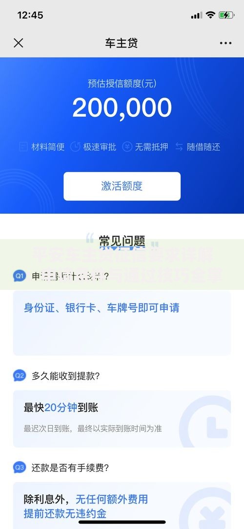 平安车主贷征信要求详解：申请条件与通过技巧全掌握
