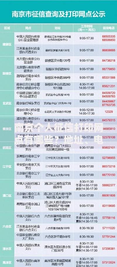 南京个人征信打印网点有哪些？地址、电话及办理流程全攻略