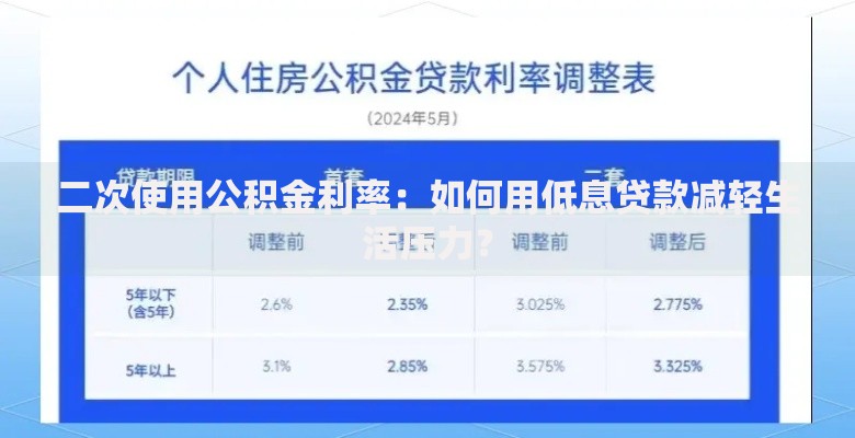 二次使用公积金利率：如何用低息贷款减轻生活压力？