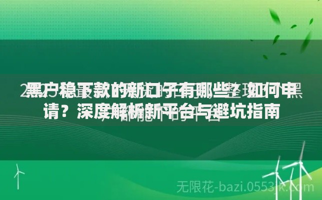 黑户稳下款的新口子有哪些？如何申请？深度解析新平台与避坑指南