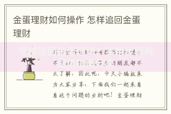 怎样追回金蛋理财？实用步骤与避坑指南分享