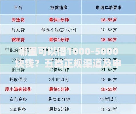 哪里可以借1000-5000块钱？五类正规渠道及申请流程详解