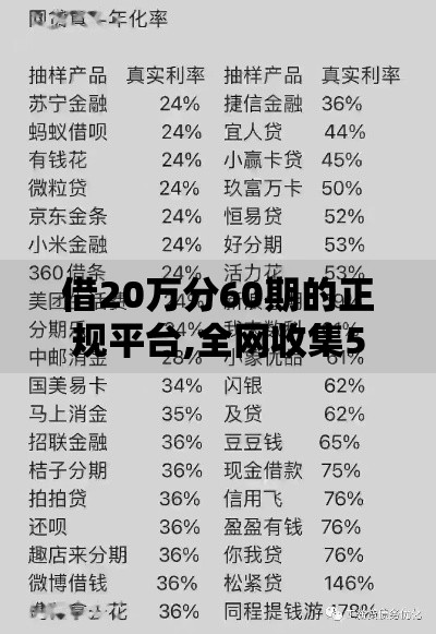 借20万分60期的正规平台,全网收集5个平台贷款利率低