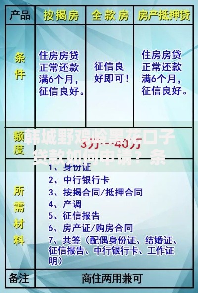 韩城野鸡岭黑花口子贷款如何申请？条件与流程全解析