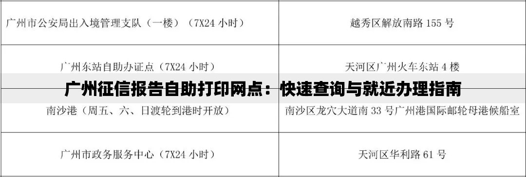 广州征信报告自助打印网点：快速查询与就近办理指南