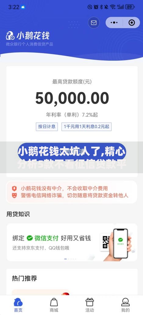 小鹅花钱太坑人了,精心分析5款不看征信贷款平台