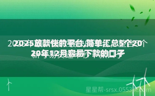 2025放款快的平台,简单汇总5个2020年12月容易下款的口子