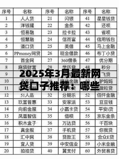 2025年3月最新网贷口子推荐：哪些平台更安全可靠？