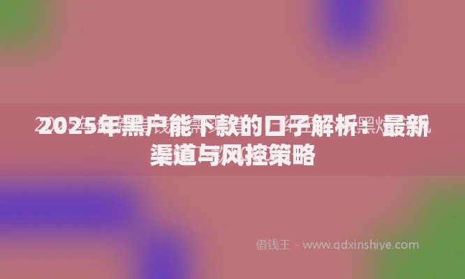 2025年黑户能下款的口子解析：最新渠道与风控策略