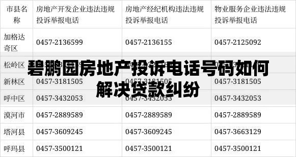 碧鹏园房地产投诉电话号码如何解决贷款纠纷
