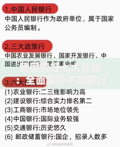 我国银行七大分类：全面解析不同银行的功能与特点