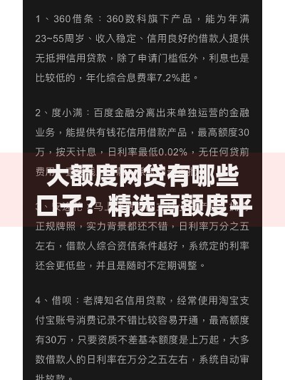 大额度网贷有哪些口子？精选高额度平台解析