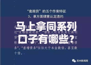 马上拿同系列口子有哪些？正规渠道一网打尽