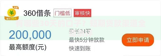 有哪些30天的口子？短期贷款渠道全面测评