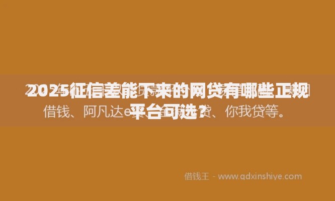2025征信差能下来的网贷有哪些正规平台可选？