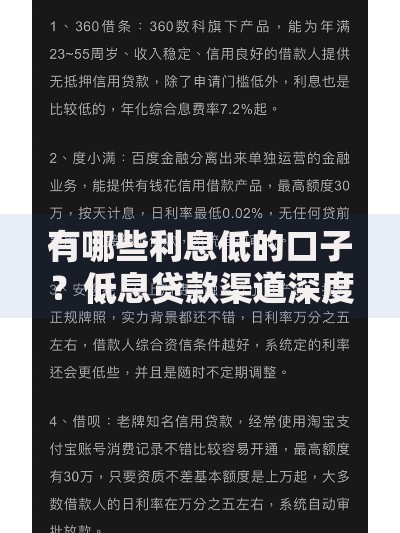 有哪些利息低的口子？低息贷款渠道深度解析