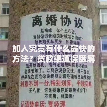 加人究竟有什么最快的方法？贷款渠道深度解析
