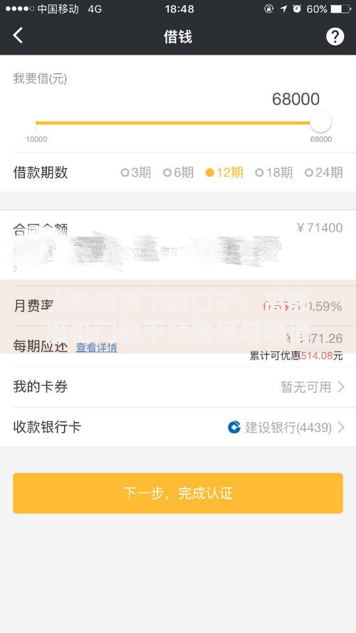 大额网贷下款口子：高额度低门槛平台选择与申请攻略
