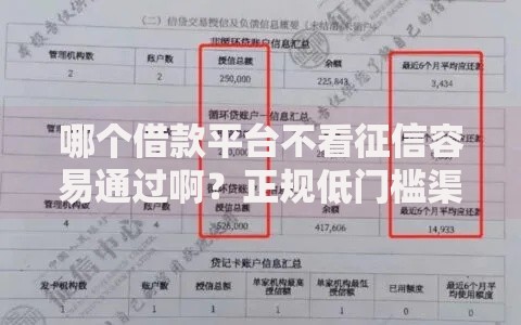 哪个借款平台不看征信容易通过啊？正规低门槛渠道推荐