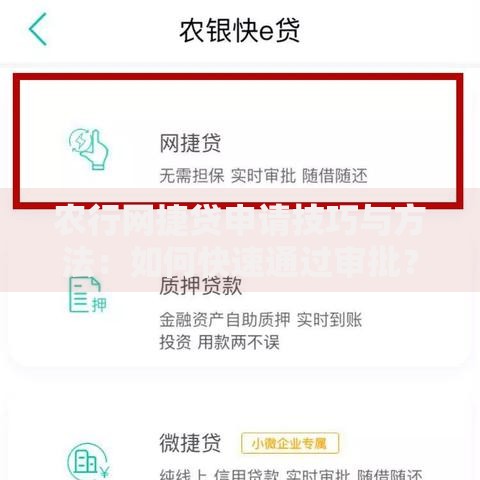 农行网捷贷申请技巧与方法：如何快速通过审批？