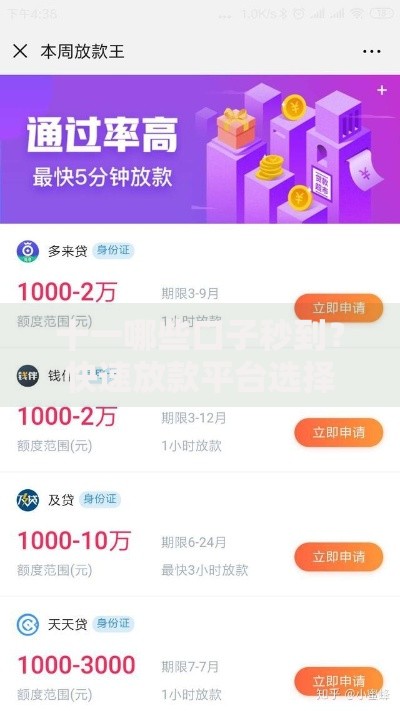 十一哪些口子秒到？快速放款平台选择攻略