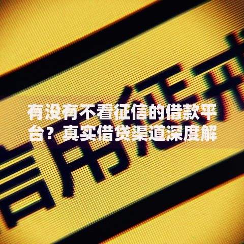 有没有不看征信的借款平台？真实借贷渠道深度解析
