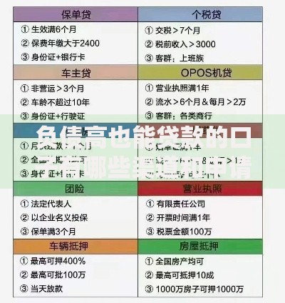 负债高也能贷款的口子有哪些渠道和申请条件? 负债高也能贷款的口子有哪些渠道和申请条件?