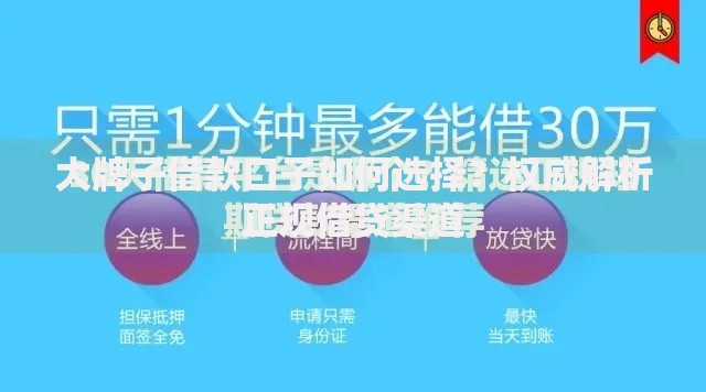 大牌子借款口子如何选择？权威解析正规借贷渠道