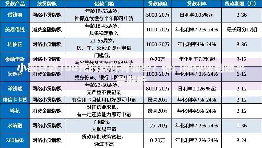 小额贷款100元的软件有哪些？低门槛快速到账平台解析