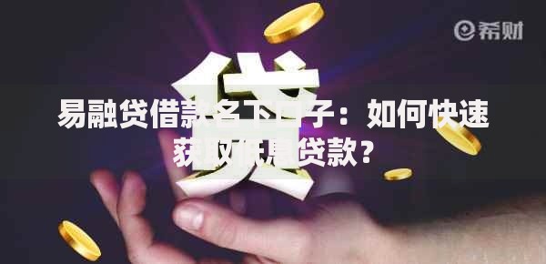 易融贷借款名下口子：如何快速获取低息贷款？