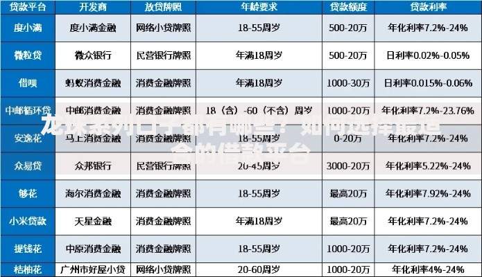 龙珠系列口子都有哪些？如何选择最适合的借款平台