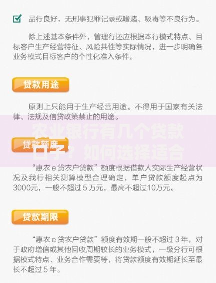 农业银行有几个贷款口子？如何选择适合的产品