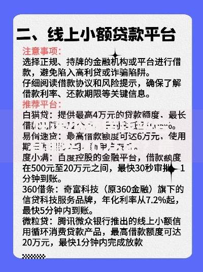 快速小额借钱平台有哪些2025年？最新合规渠道解析