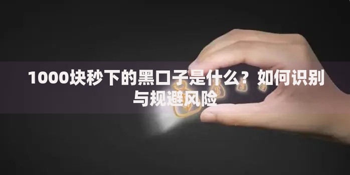 1000块秒下的黑口子是什么？如何识别与规避风险