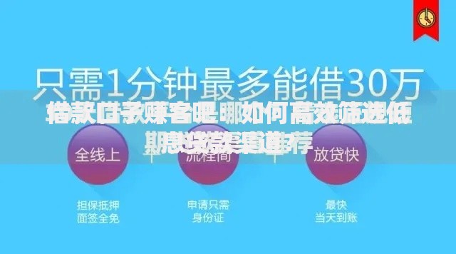 借款口子赚客吧：如何高效筛选低息贷款渠道？