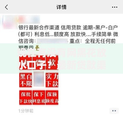 现在有没有网黑花放水口子？最新贷款渠道风险解析