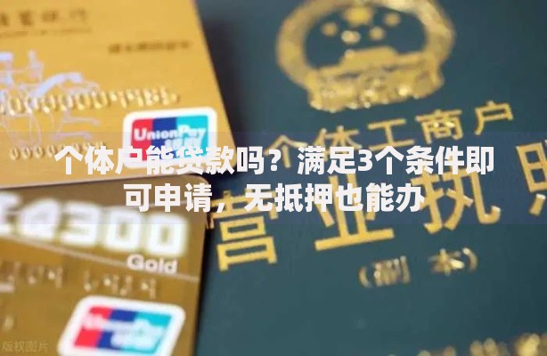 个体户能贷款吗?满足3个条件即可申请,无抵押也能办 个体户能贷款吗?满足3个条件即可申请,无抵押也能办