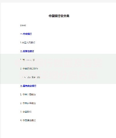 中国银行数量及各类银行详细分类名单